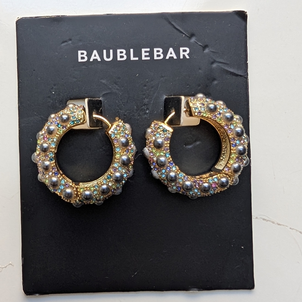 BaubleBar Statement Hoop Earrings – Black Pearl & Rhinestone Embellished NWT - Picture 5 of 5
